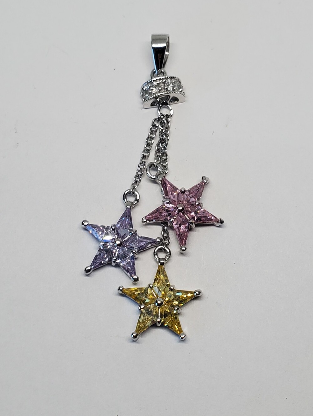 Rhodium Plated Sterling Silver Multicolor CZ Star Dangle Pendant